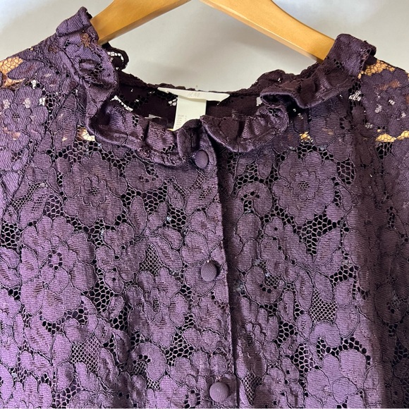 H & M Burgundy Lace Overlay Ruffle Flounce Dress SZ L - Picture 7 of 13